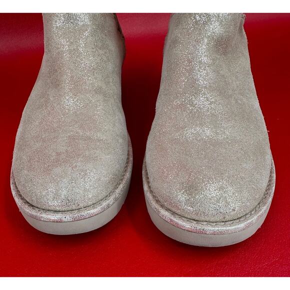 UGG Abree Short II Stardust Metallic Gold Suede Shearling Lined Boots Sz 6 - Picture 3 of 16